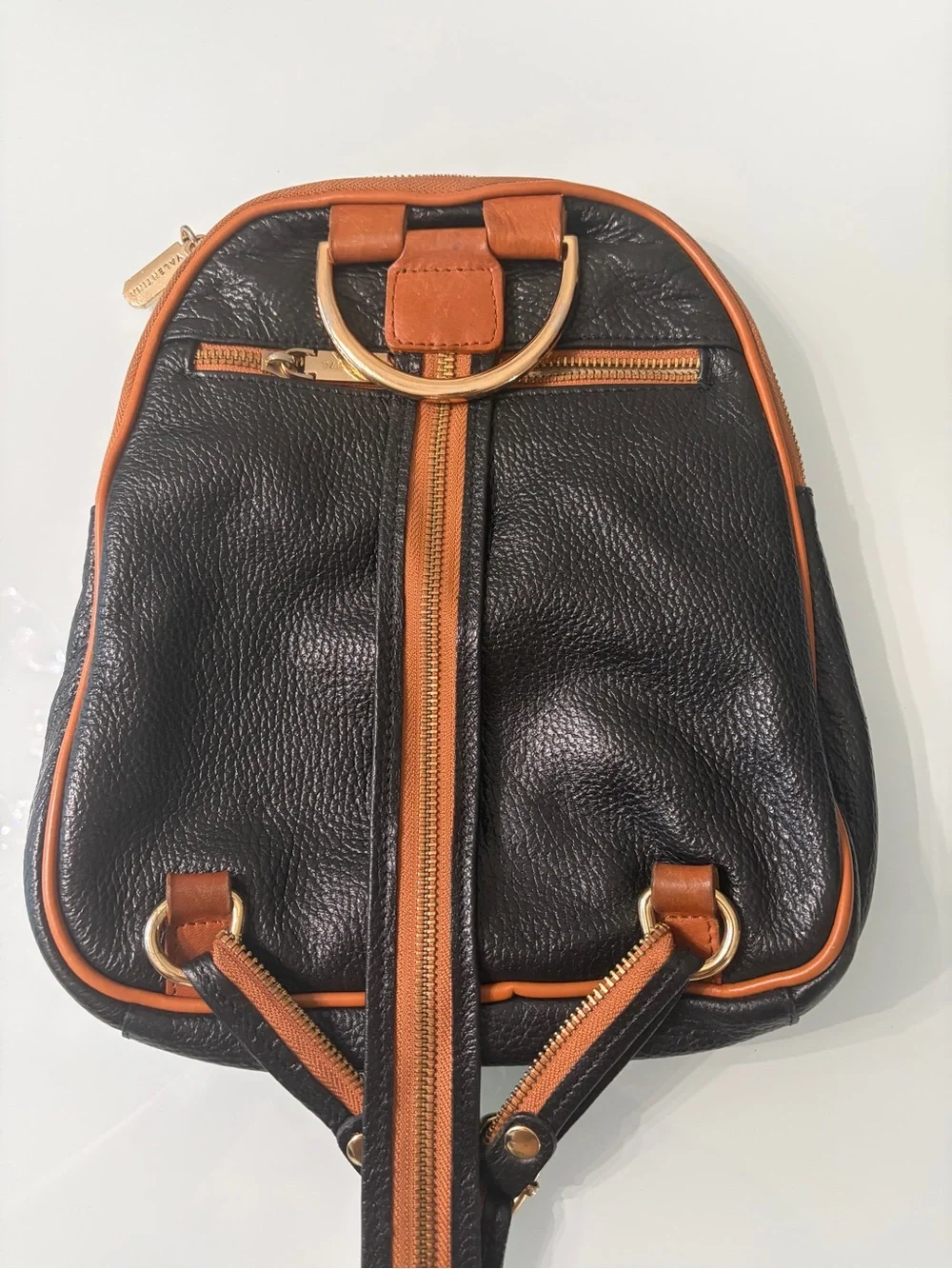 Valentina Black and Tan Two-Tone Leather Backpack